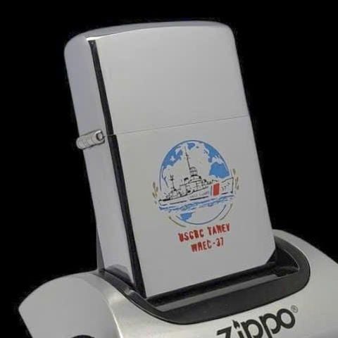 Bật Lửa Zippo Cổ Đồng Khối Mạ Chrome Trắng Chủ Đề Tầu Chiến Quân Sự Ăn Mòn Phủ Sơn Đời 5 Vạch Sắc Năm 1977 ZC495