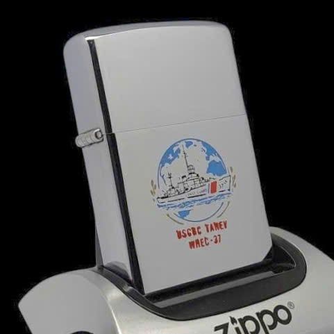 Bật Lửa Zippo Cổ Đồng Khối Mạ Chrome Trắng Chủ Đề Tầu Chiến Quân Sự Ăn Mòn Phủ Sơn Đời 5 Vạch Sắc Năm 1977 ZC495