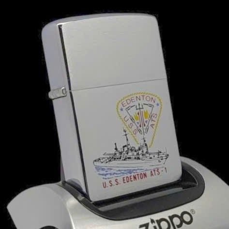 Bật Lửa Zippo Cổ Đồng Khối Mạ Chrome Trắng Chủ Đề Tầu Chiến Quân Sự Ăn Mòn Phủ Sơn Đời 7 Vạch Huyền Năm 1983 ZC490