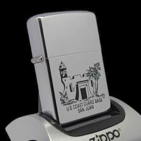 Bật Lửa Zippo Cổ Đồng Khối Mạ Chrome Trắng Chủ Đề Quân Sự Ăn Mòn Phủ Sơn Đời 3 Vạch Sắc Năm 1979 ZC491