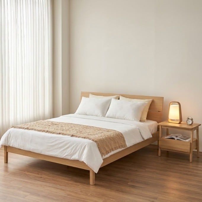  Combo Giường - Tủ Đầu Giường VLINE 1m8 | Màu Tự Nhiên 