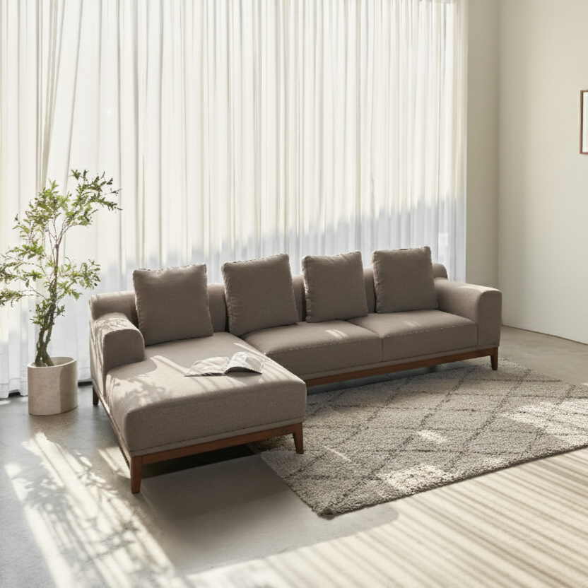  Combo Sofa Gỗ Cao Su Chữ L MOHO HOBRO ( Màu nâu, 2m7) 