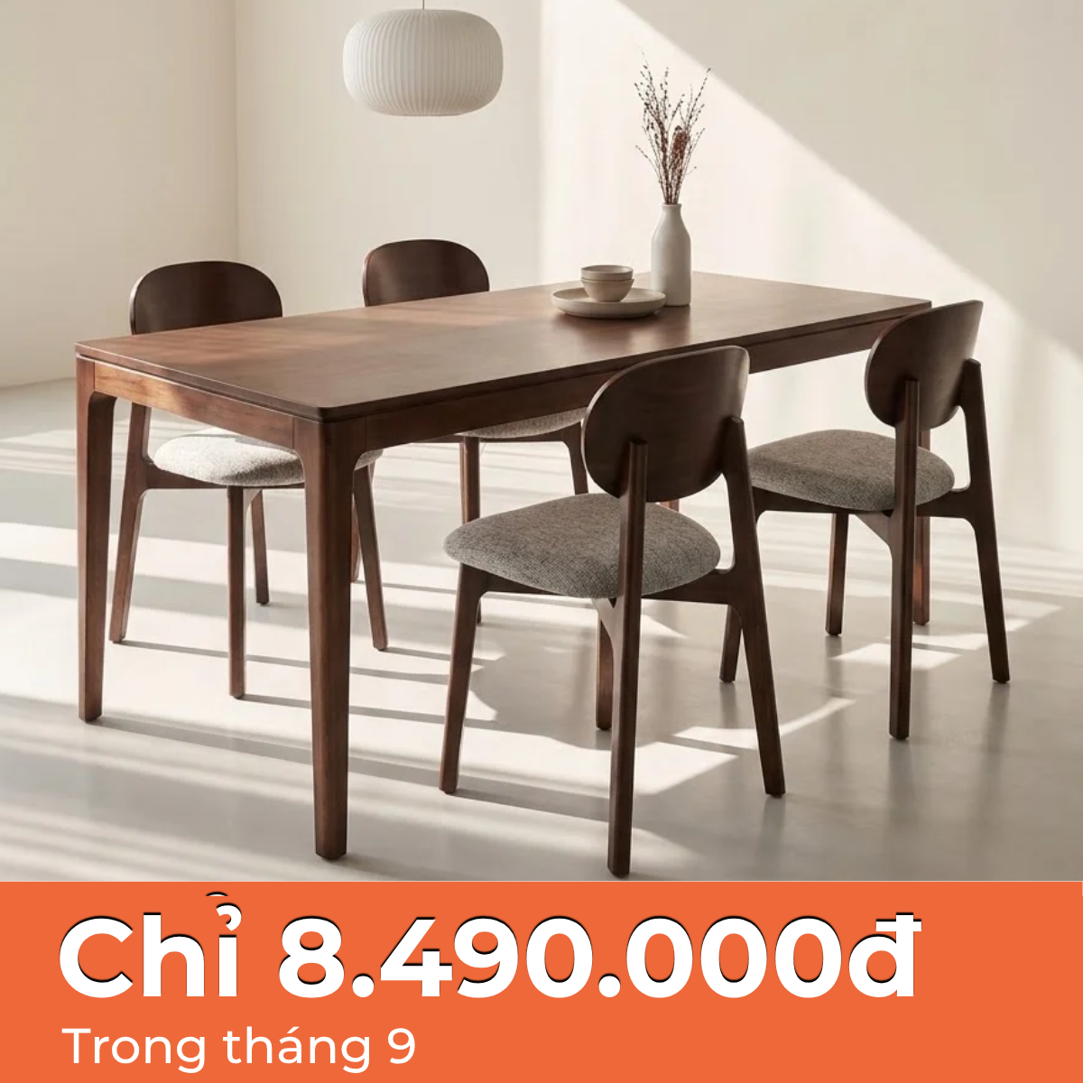  Bộ Bàn Ăn HOBRO 1m4 & 4 Ghế Ăn SERENA - Màu Nâu 