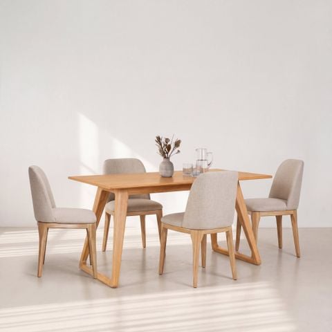  Bộ Bàn Ăn HERNING 1m4 & 4 Ghế ăn FINGAL - Màu Tự nhiên 