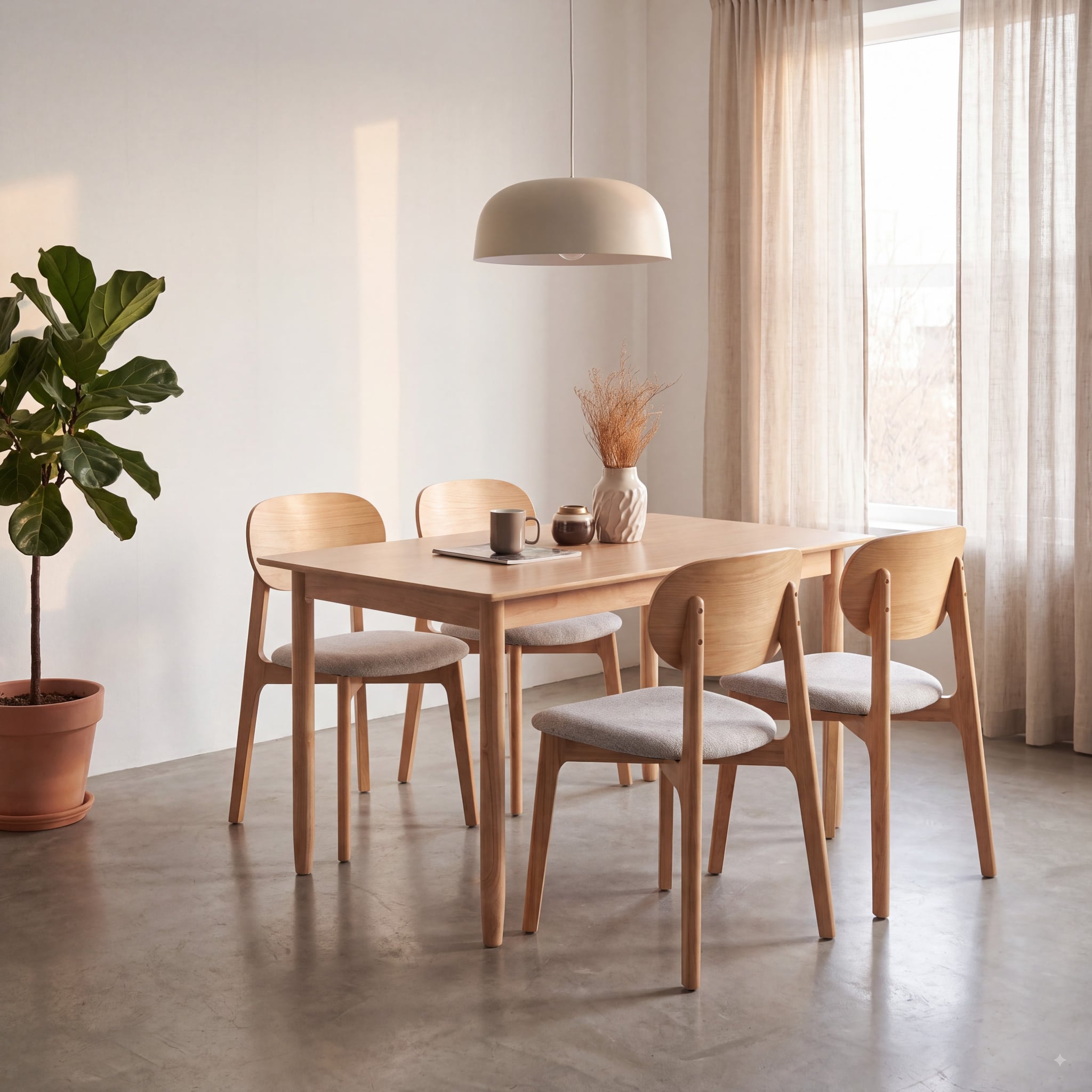  Bộ Bàn Ăn MILAN 1m25 & 4 Ghế Ăn SERENA - Màu Tự Nhiên 