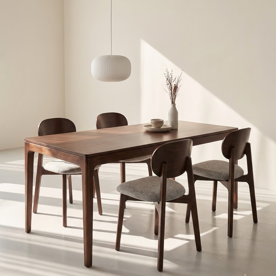  Bộ Bàn Ăn HOBRO 1m4 & 4 Ghế Ăn SERENA - Màu Nâu 