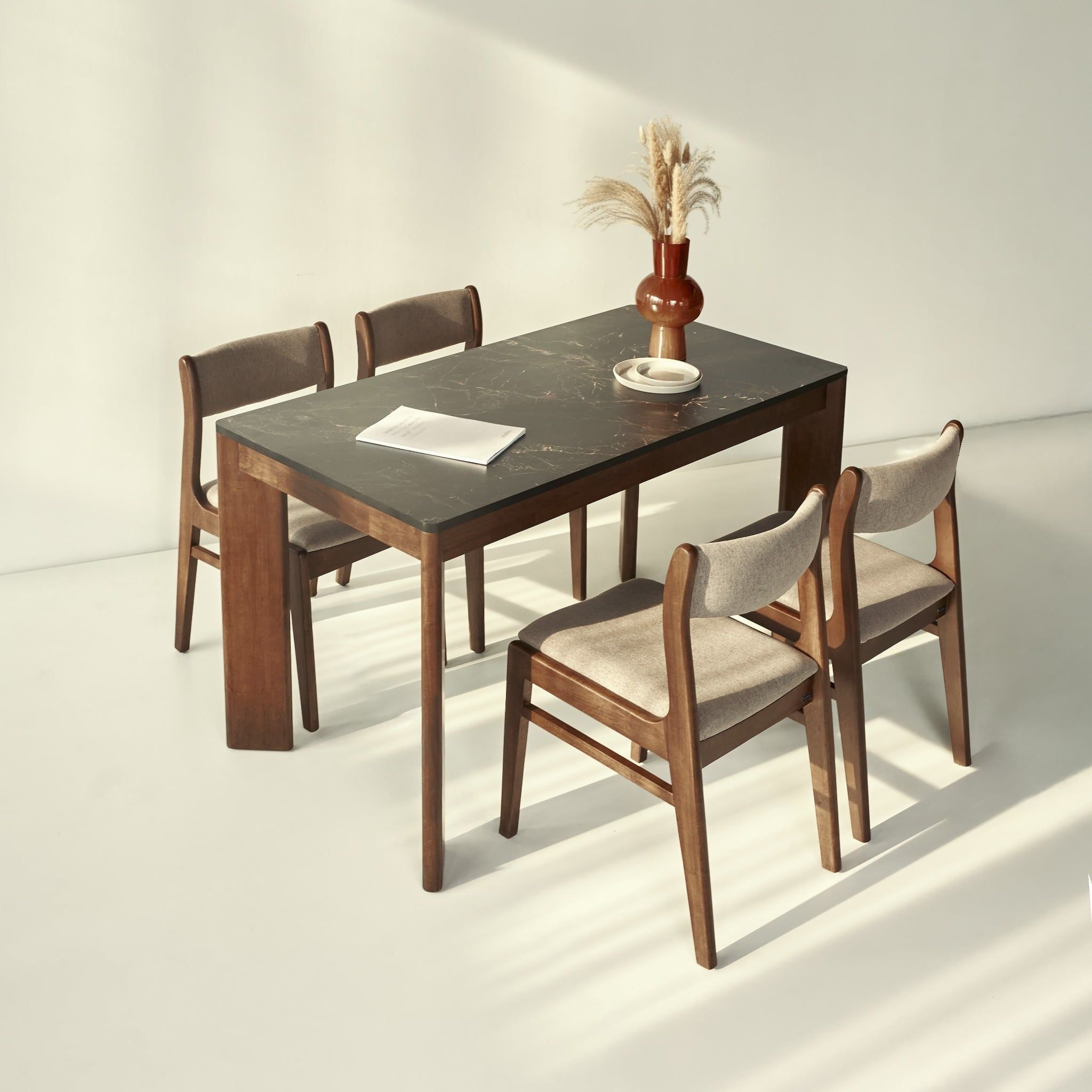  Bộ Bàn Ăn 4 Ghế - 6 Ghế Gỗ Tự Nhiên SCANIA (Màu Nâu - Mặt Vân Đá) 