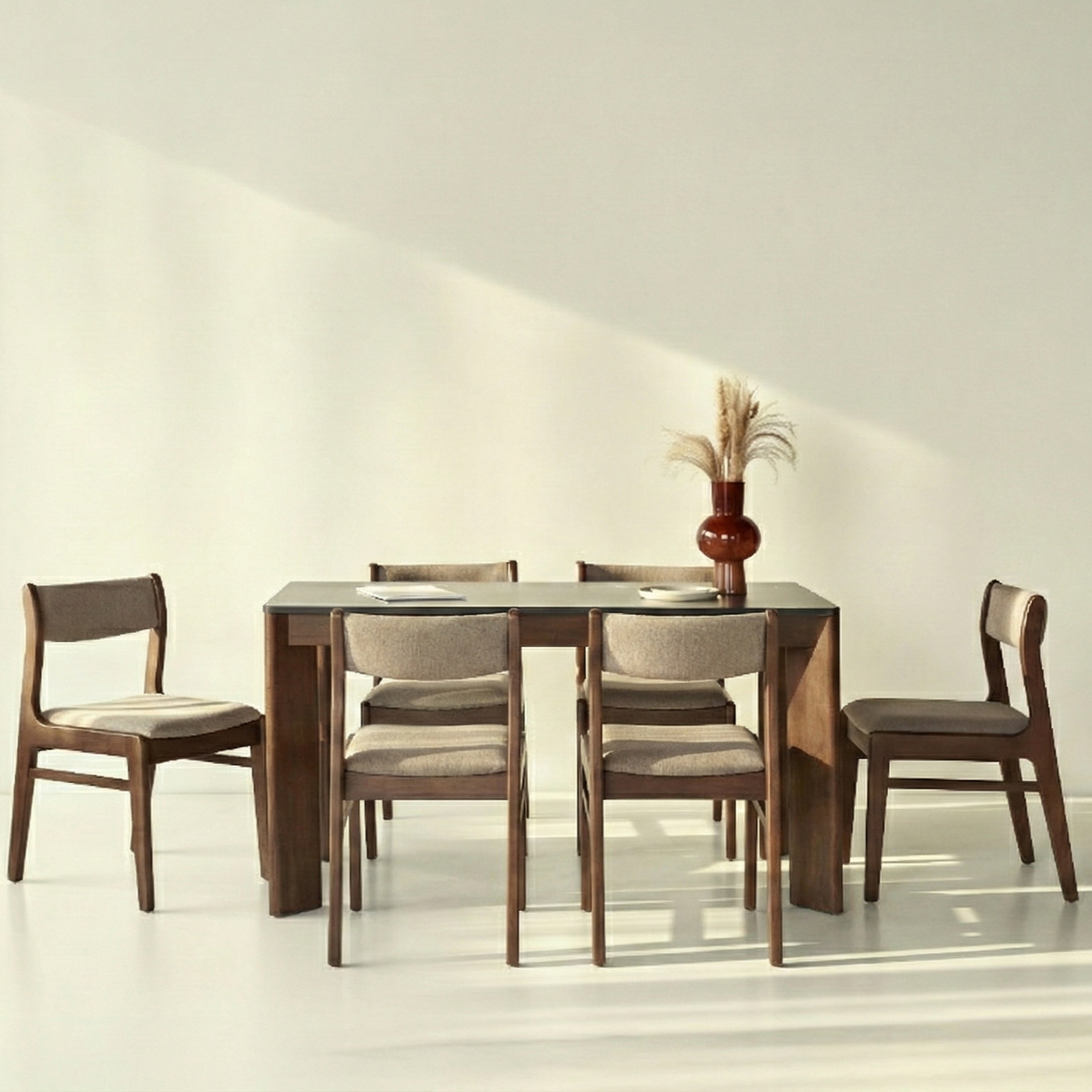  Bộ Bàn Ăn 4 Ghế - 6 Ghế Gỗ Tự Nhiên SCANIA (Màu Nâu - Mặt Vân Đá) 