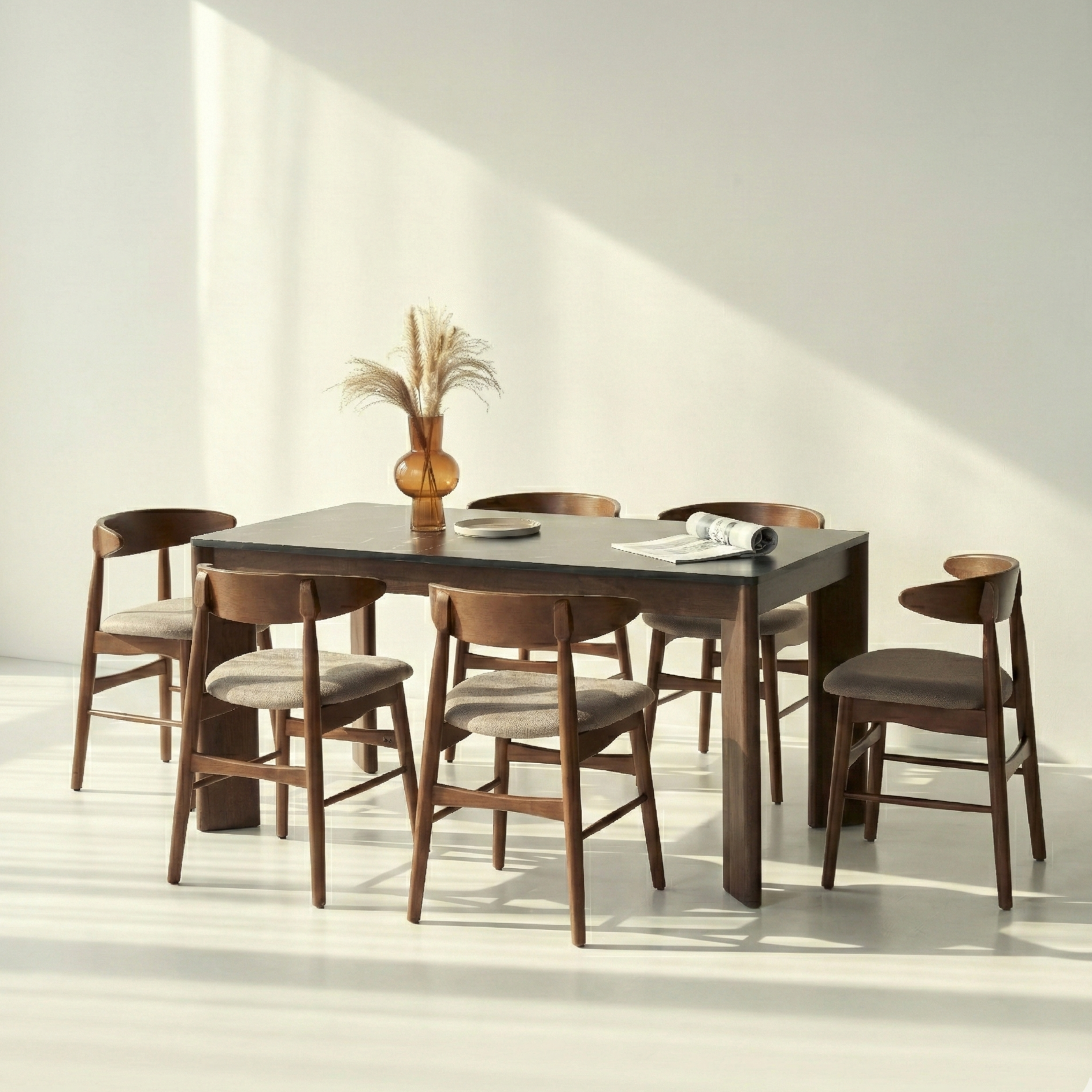  Bộ Bàn Ăn 4 Ghế - 6 Ghế Gỗ Tự Nhiên SCANIA (Màu Nâu - Mặt Vân Đá) 