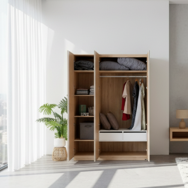  Set Tủ Quần Áo Gỗ MOHO VIENNA 201 3 Cánh Kệ Ngăn 4 Màu 