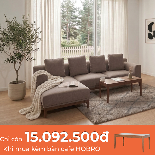  Combo Sofa Gỗ Cao Su Chữ L MOHO HOBRO ( Màu nâu, 2m7) 
