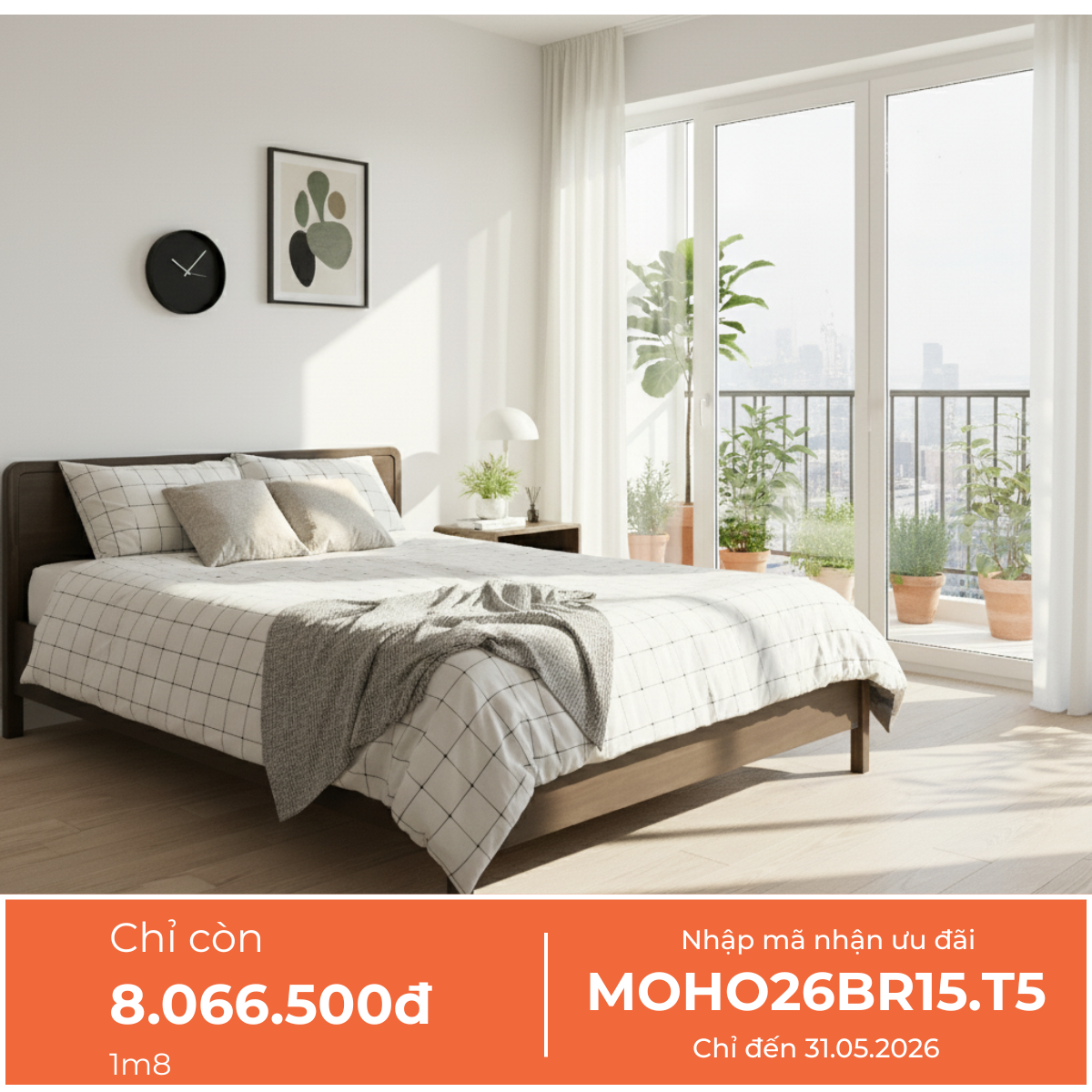  Giường Ngủ Gỗ Tràm MOHO DALUMD 301 Ver 2 Màu Nâu Hạnh Nhân 