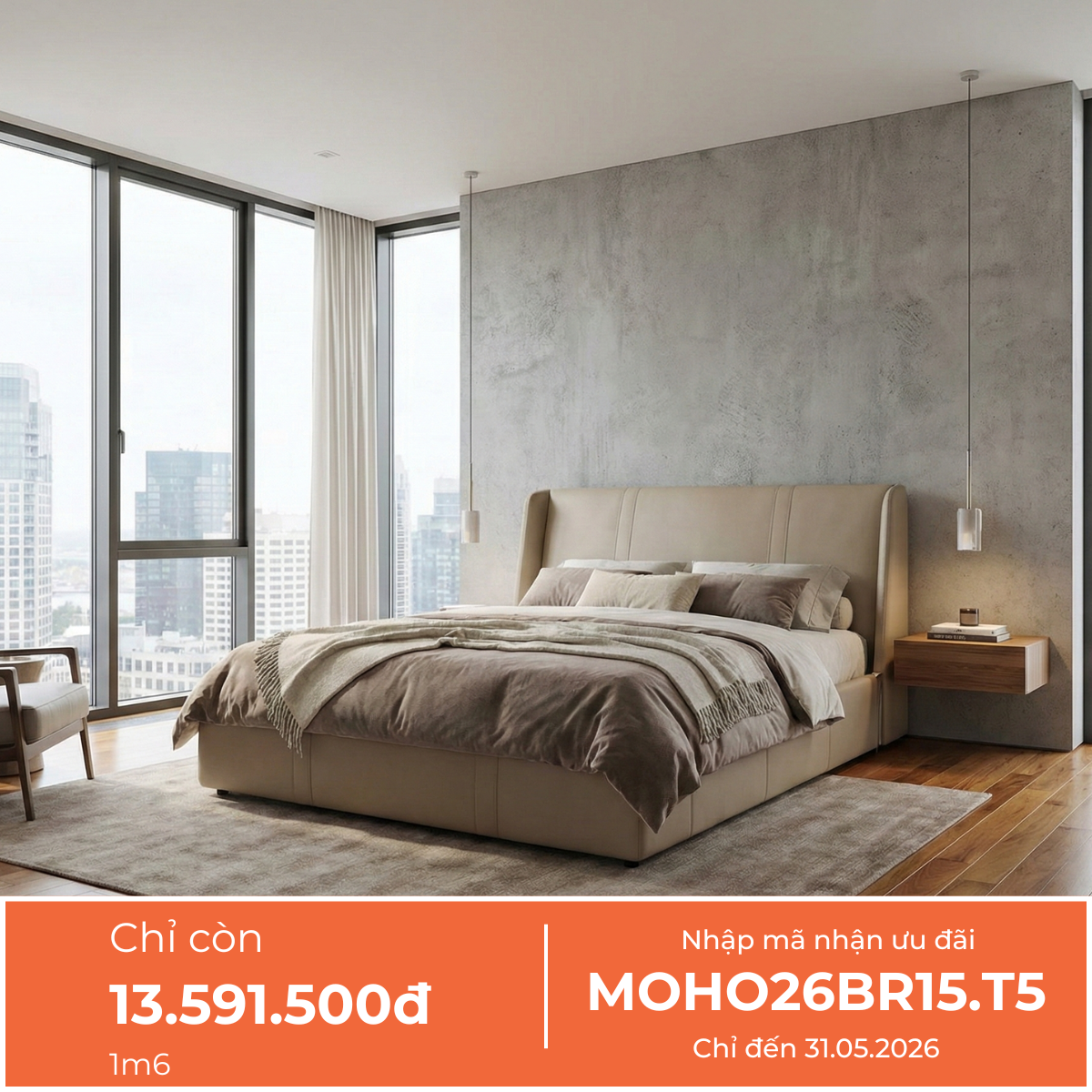  Giường Ngủ Bọc Da Cao Cấp Hiện Đại MOHO BLINK 