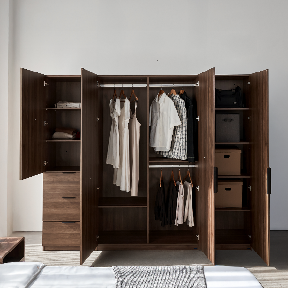  Set Tủ Quần Áo Gỗ MOHO DALUMD 4 Cánh Dài 2m4 (Màu Nâu Hạnh Nhân) 