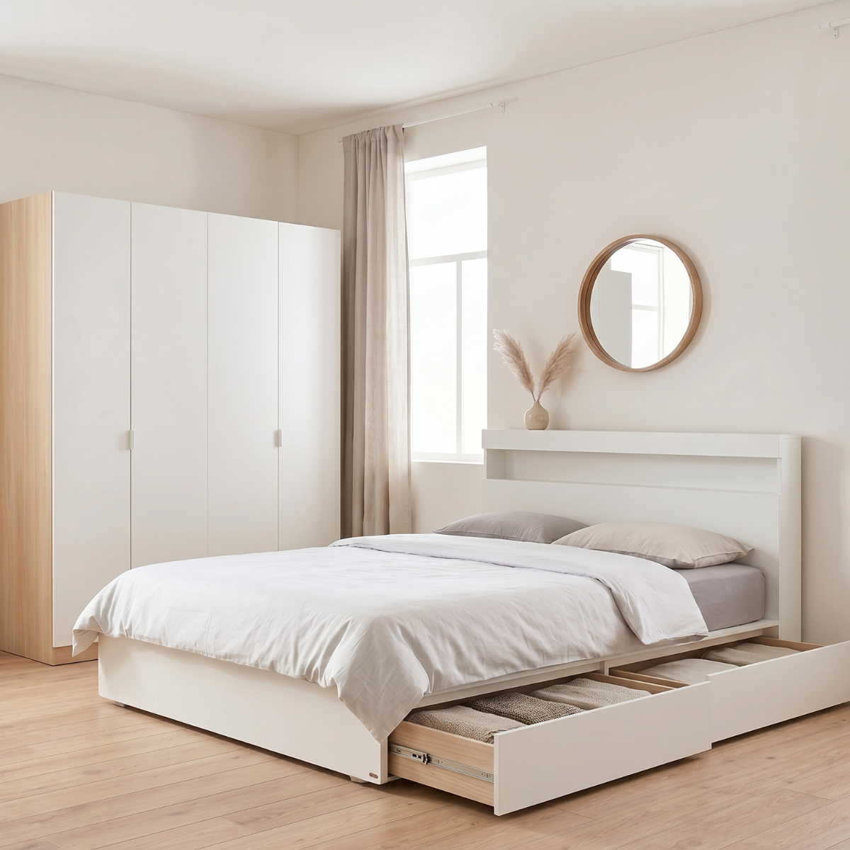  Giường Ngủ Có Hộc & Ổ Điện MOHO VIENNA - Màu Trắng 
