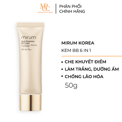 Kem BB 6in1 Mirum làm trắng da, chống lão hoá, dưỡng ẩm, chống tia UV, Lót và nền Mirum Multi Protection BB cream SPF30/PA++