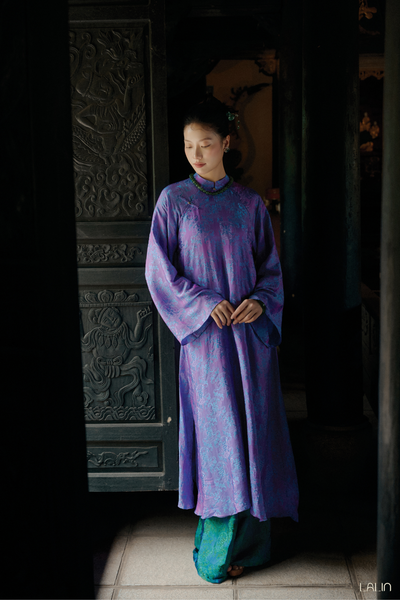  Áo Dài Tơ Tằm Lam Diên 