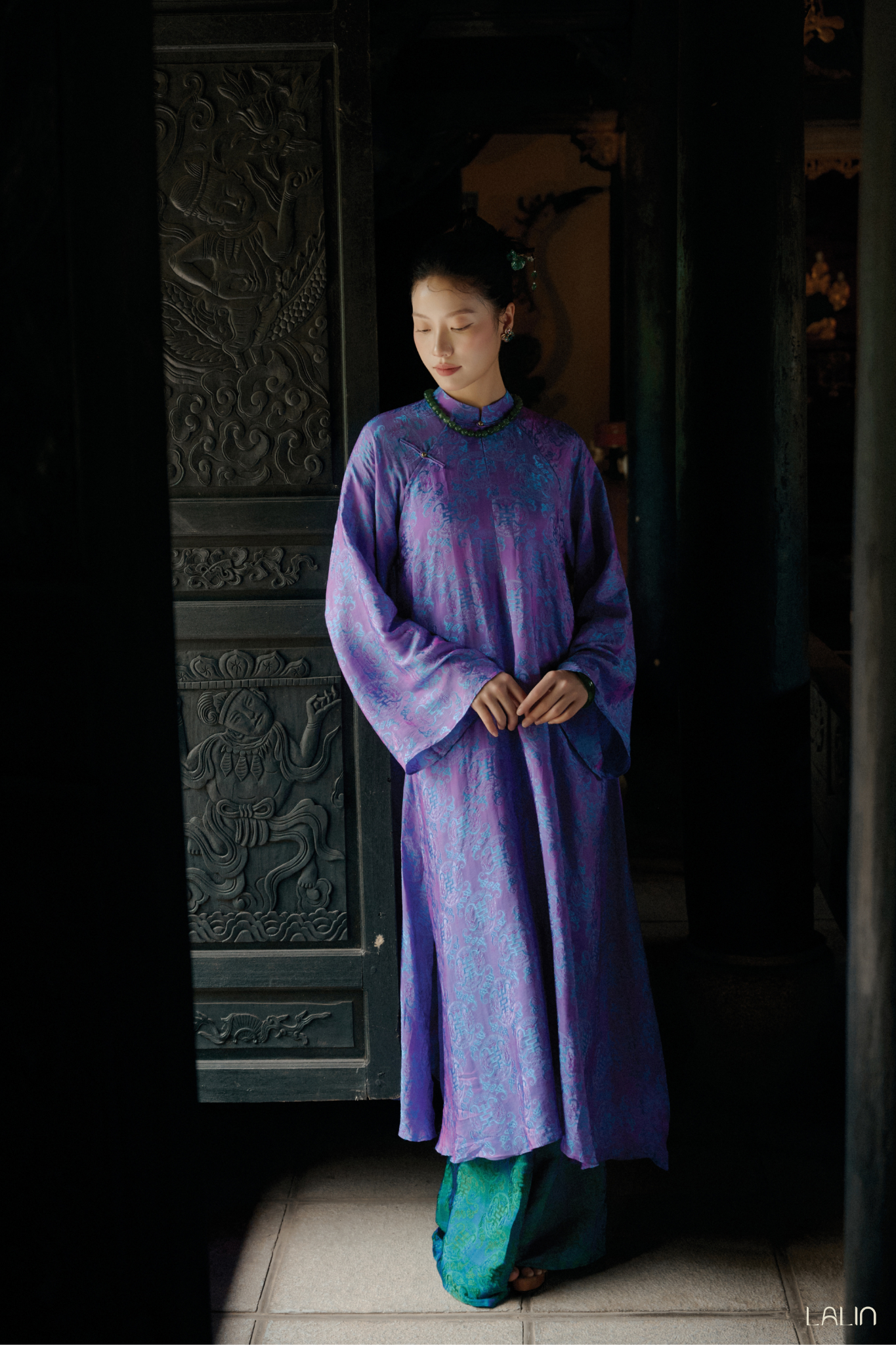 Áo Dài Tơ Tằm Lam Diên