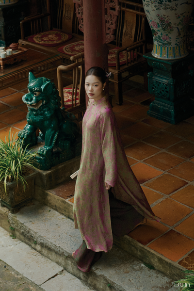  Áo Dài Tơ Tằm Hồng Diên 