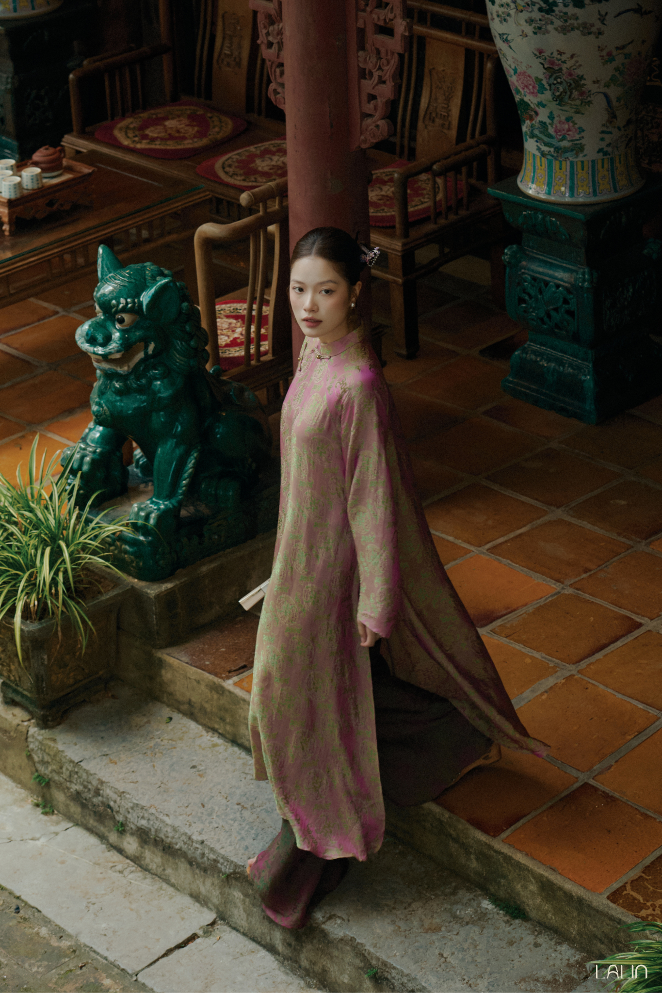 Áo Dài Tơ Tằm Hồng Diên