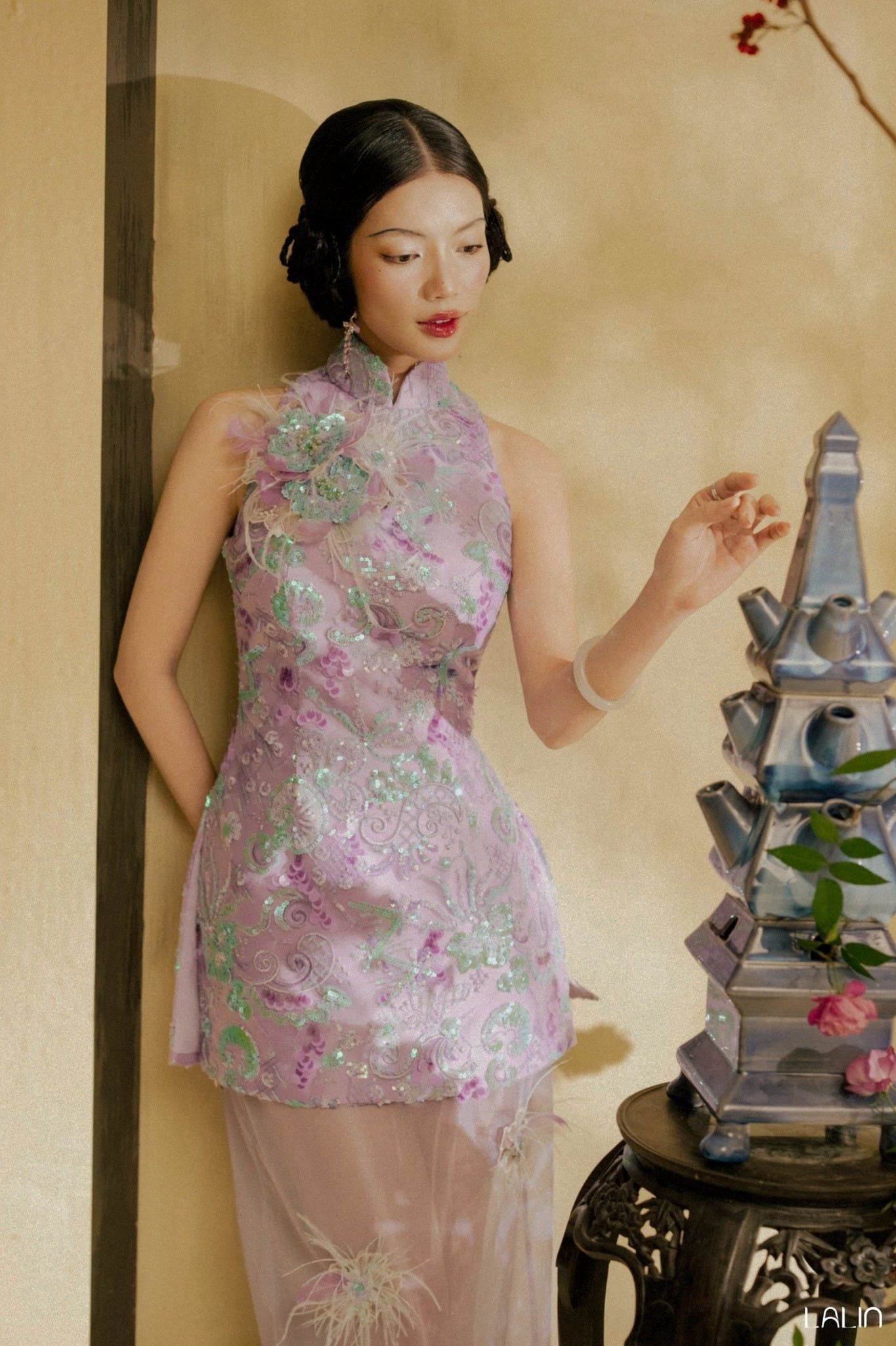 Set Áo Cổ Yếm Kim Sa Tường Vi