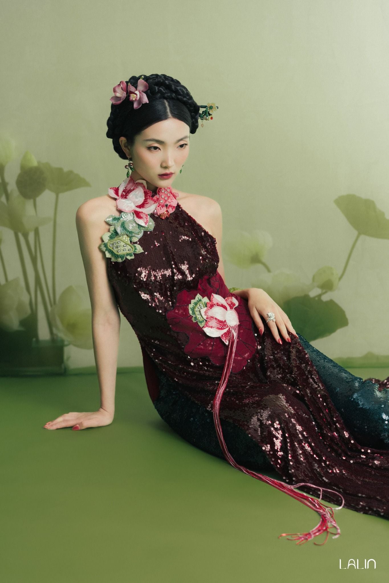 Áo Dài Kim Sa Đính Kết Ngọc Liên