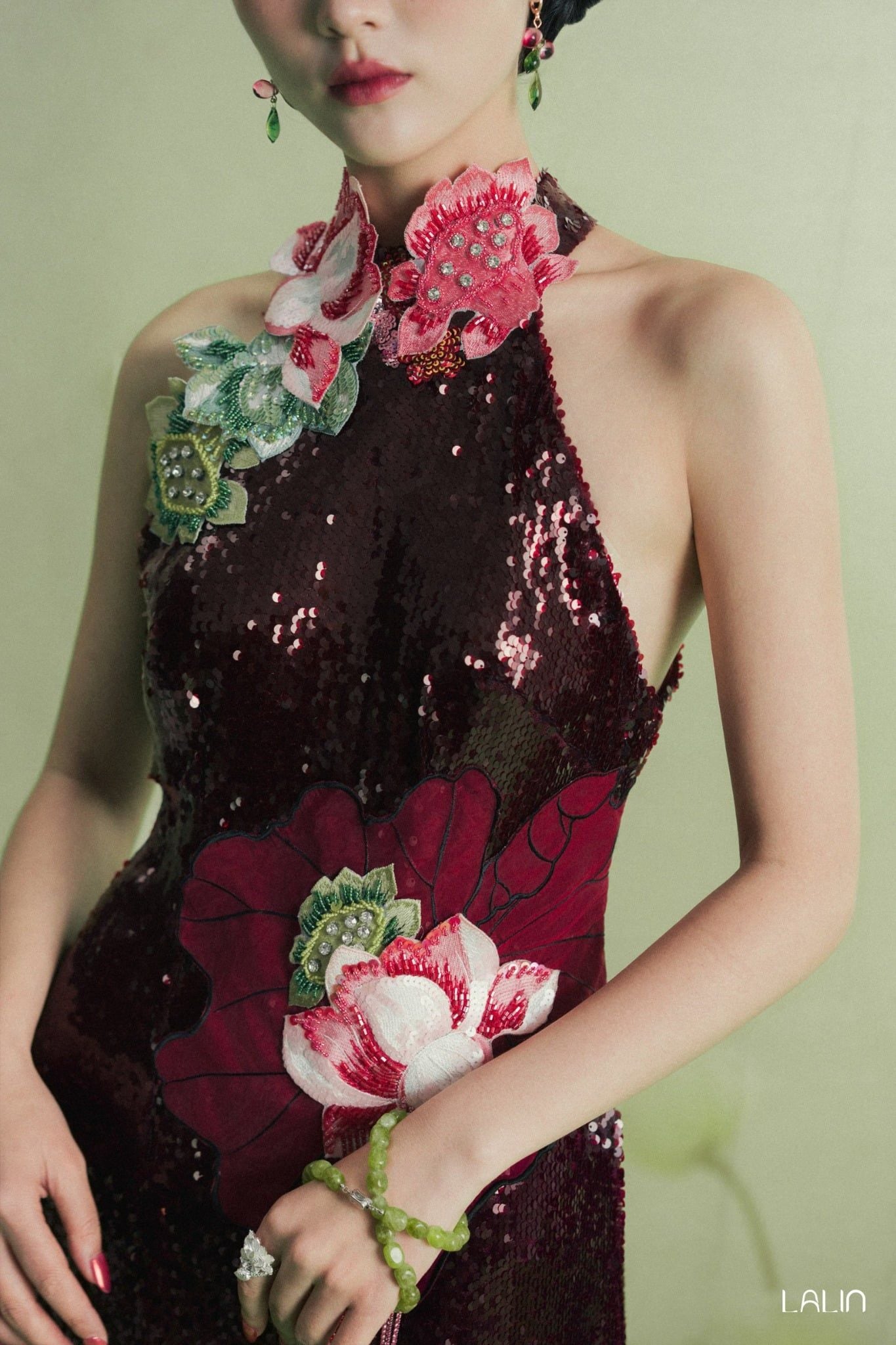 Áo Dài Kim Sa Đính Kết Ngọc Liên