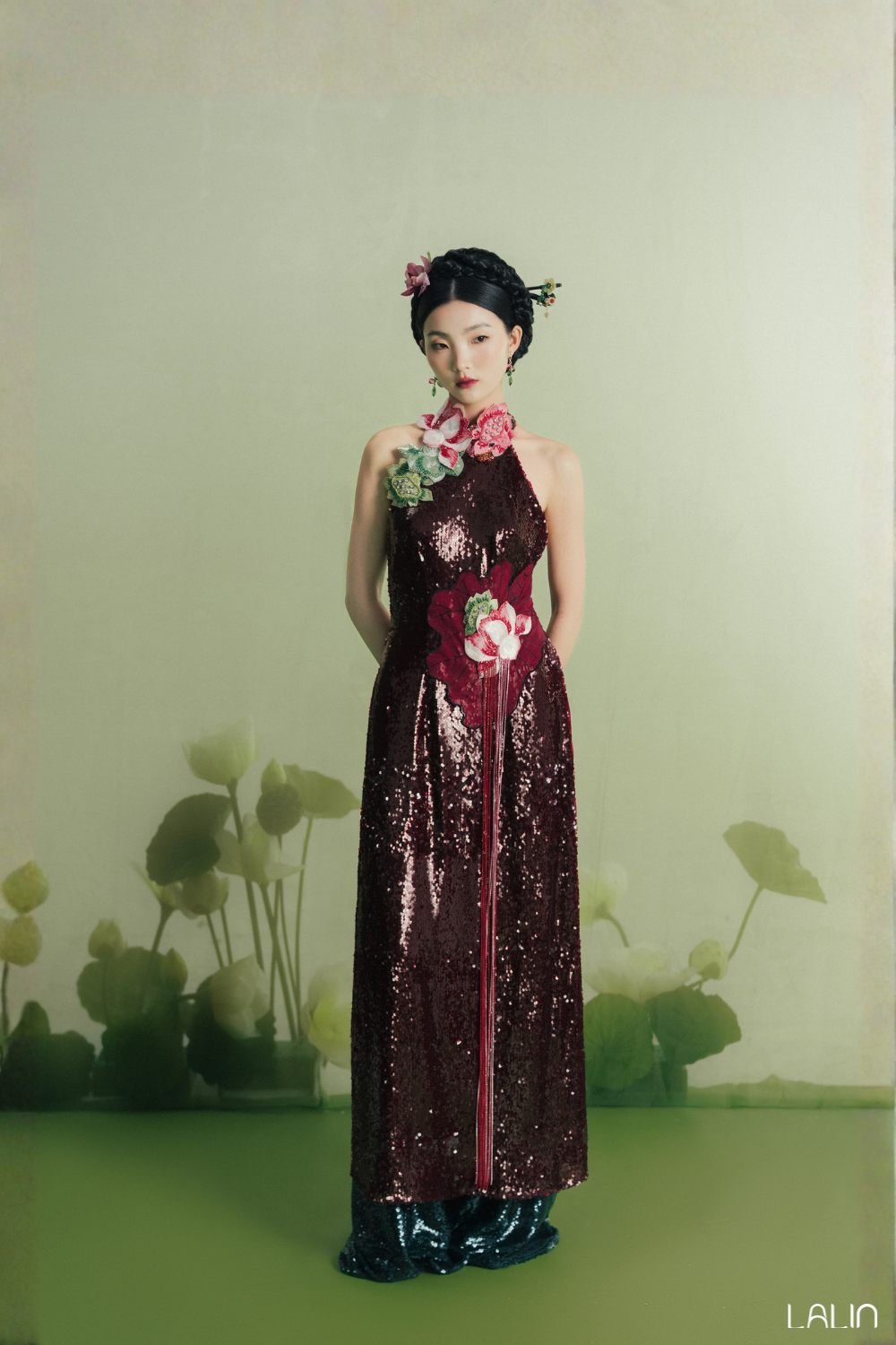 Áo Dài Kim Sa Đính Kết Ngọc Liên