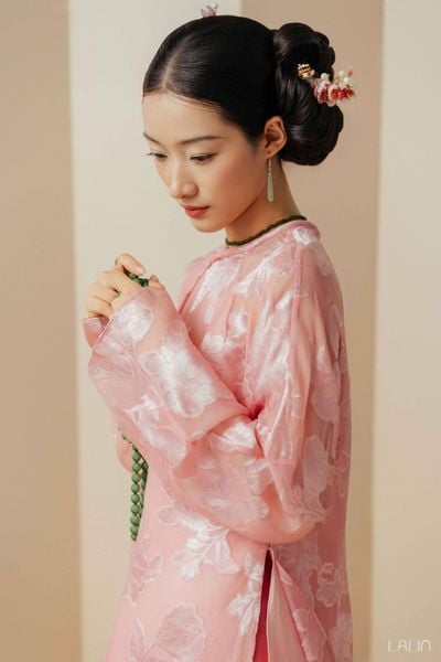  Áo Dài Tơ Tằm Hồng Giao 