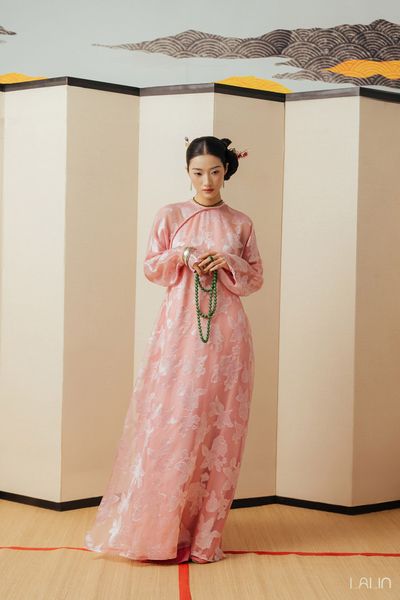  Áo Dài Tơ Tằm Hồng Giao 