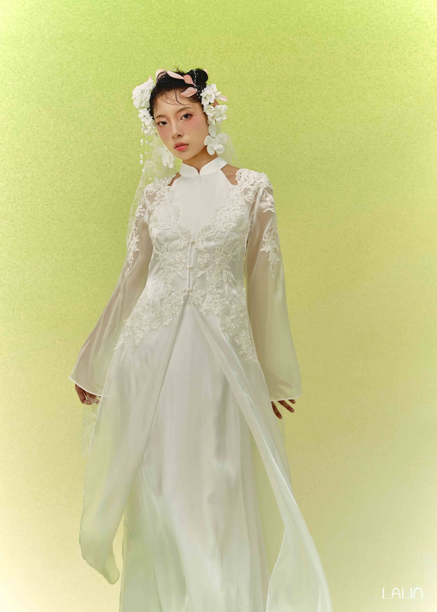 Set Áo Dài Tơ Đính Kết Yên Chi