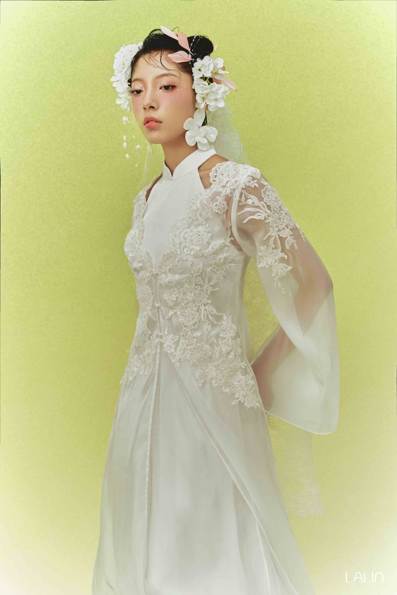 Set Áo Dài Tơ Đính Kết Yên Chi