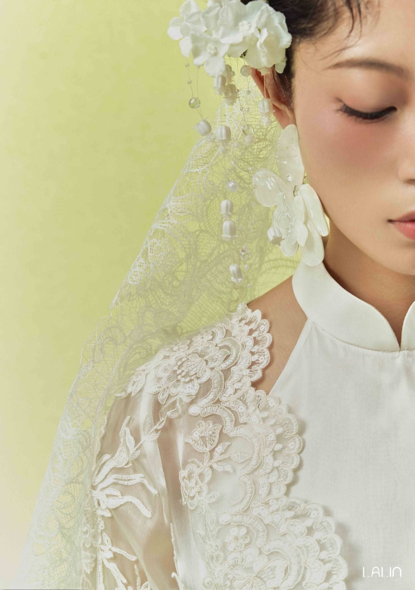 Set Áo Dài Tơ Đính Kết Yên Chi