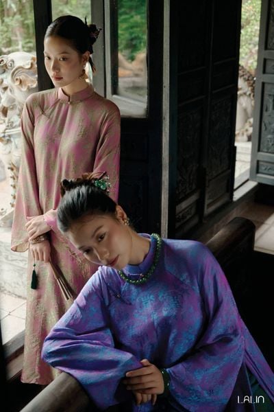  Áo Dài Tơ Tằm Lam Diên 