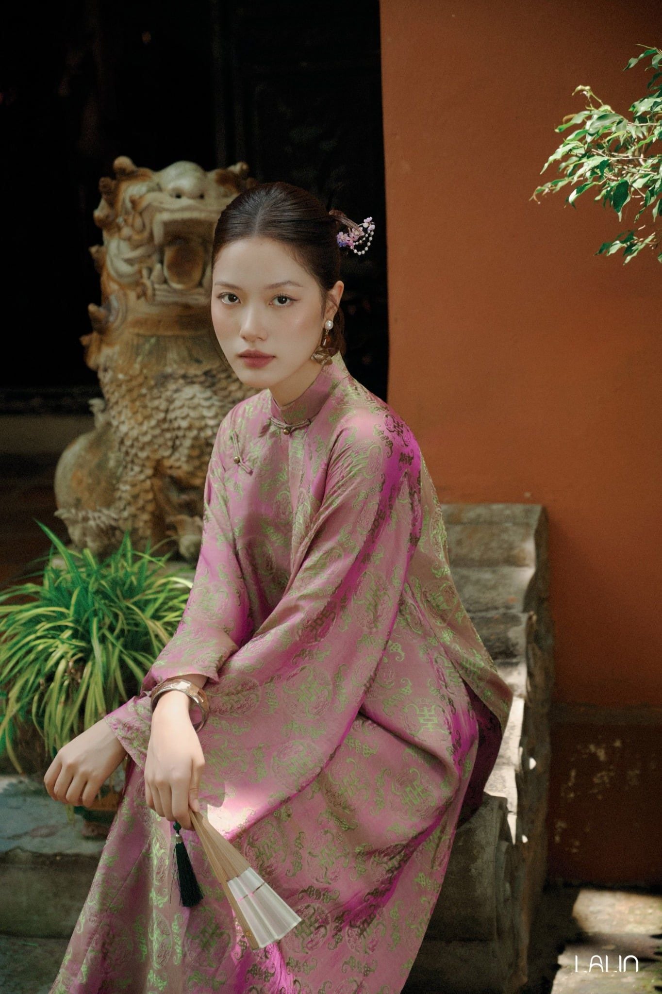 Áo Dài Tơ Tằm Hồng Diên