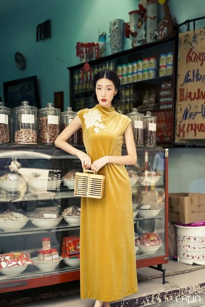  Đầm Nhung Thêu Diễm Thùy 