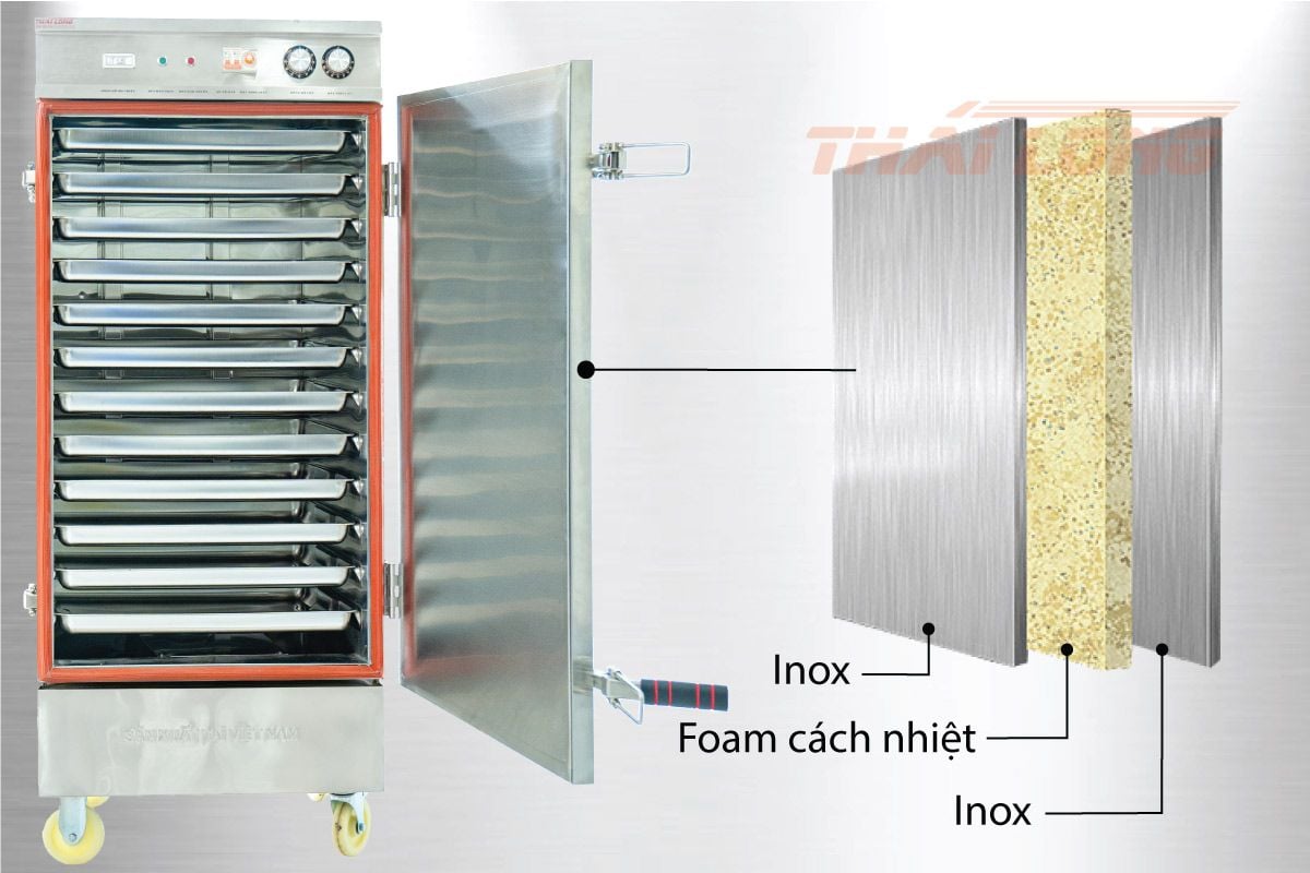 tủ cơm công nghiệp 24 khay bằng gas dày dặn, chắc chắn