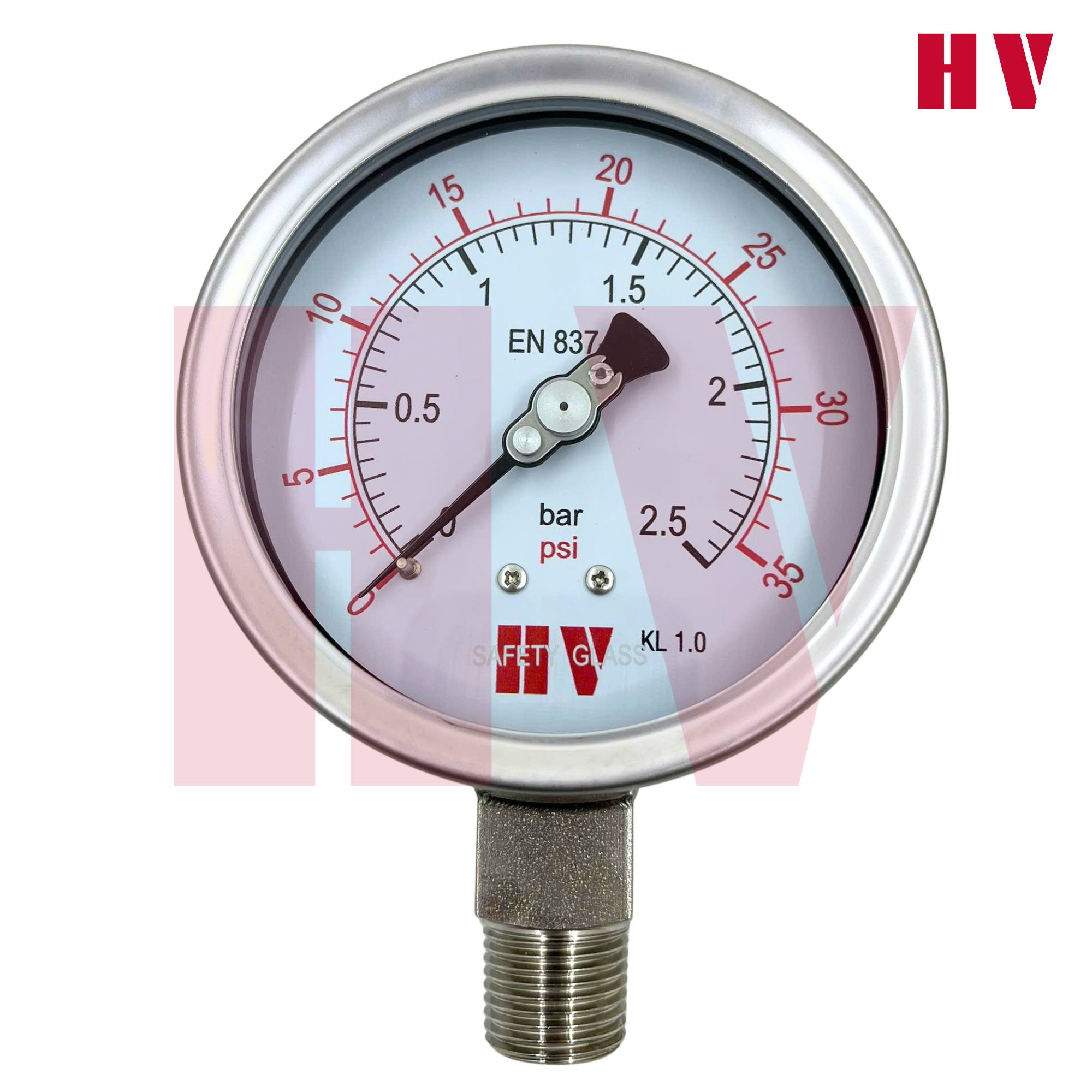 ĐỒNG HỒ ĐO ÁP SUẤT HV MẶT 100 CHÂN INOX (HOÁ CHẤT/XĂNG DẦU)