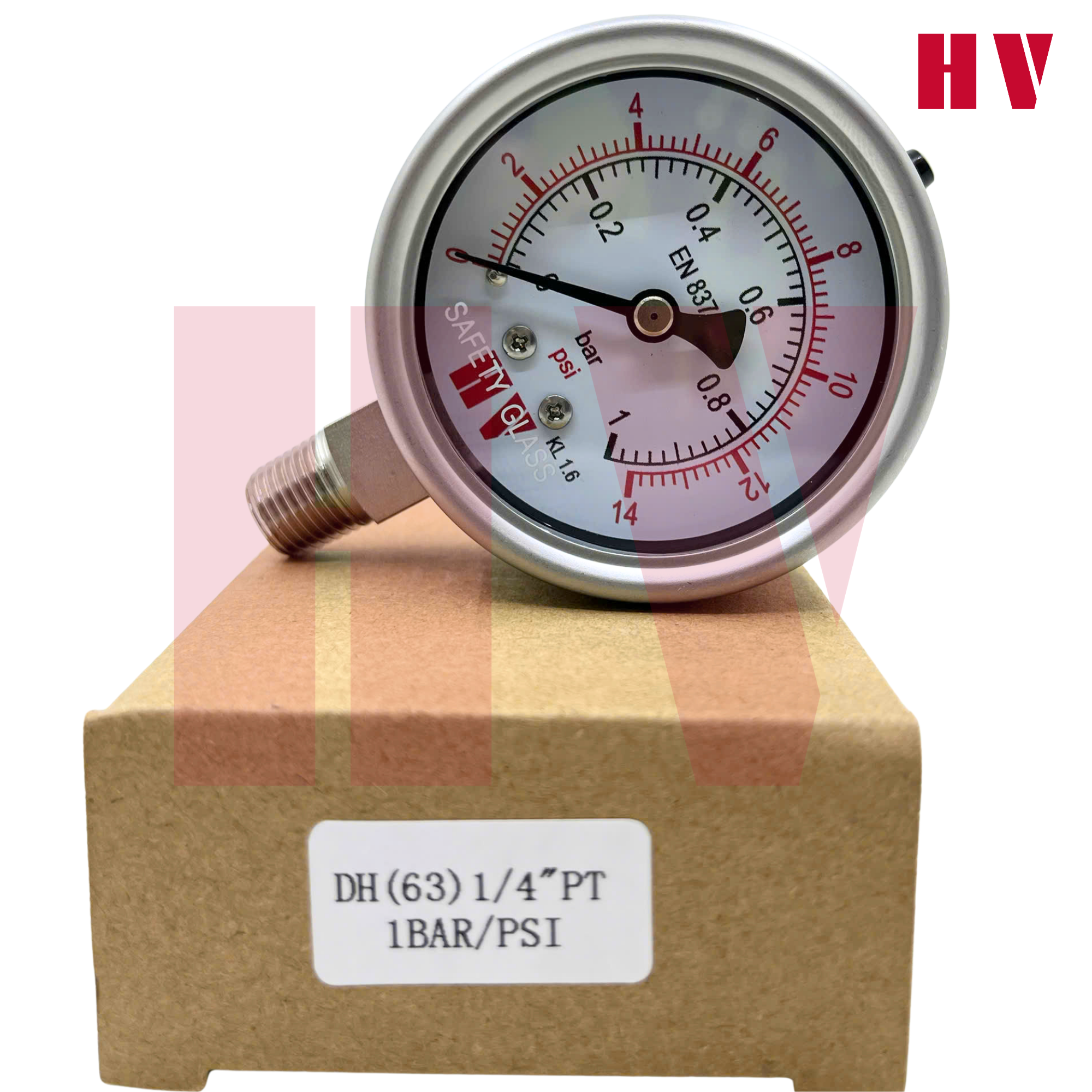 ĐỒNG HỒ ĐO ÁP SUẤT HV MẶT 63 CHÂN INOX (HOÁ CHẤT/XĂNG DẦU)