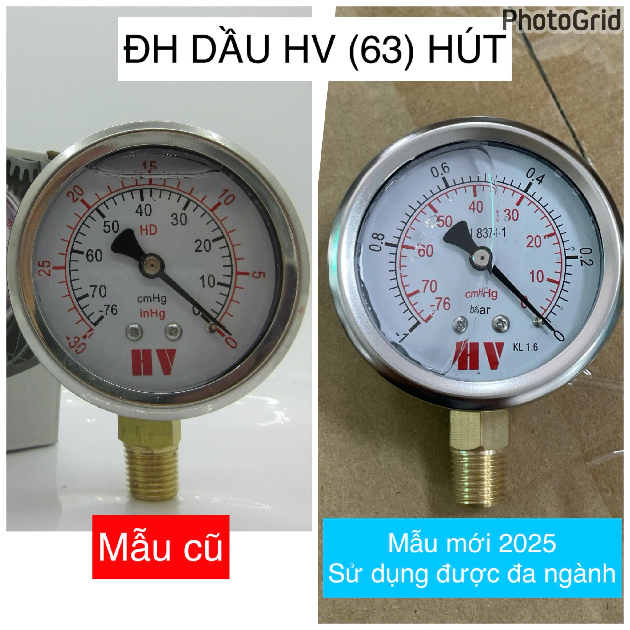 Đồng hồ đo áp suất dầu HV mặt 63