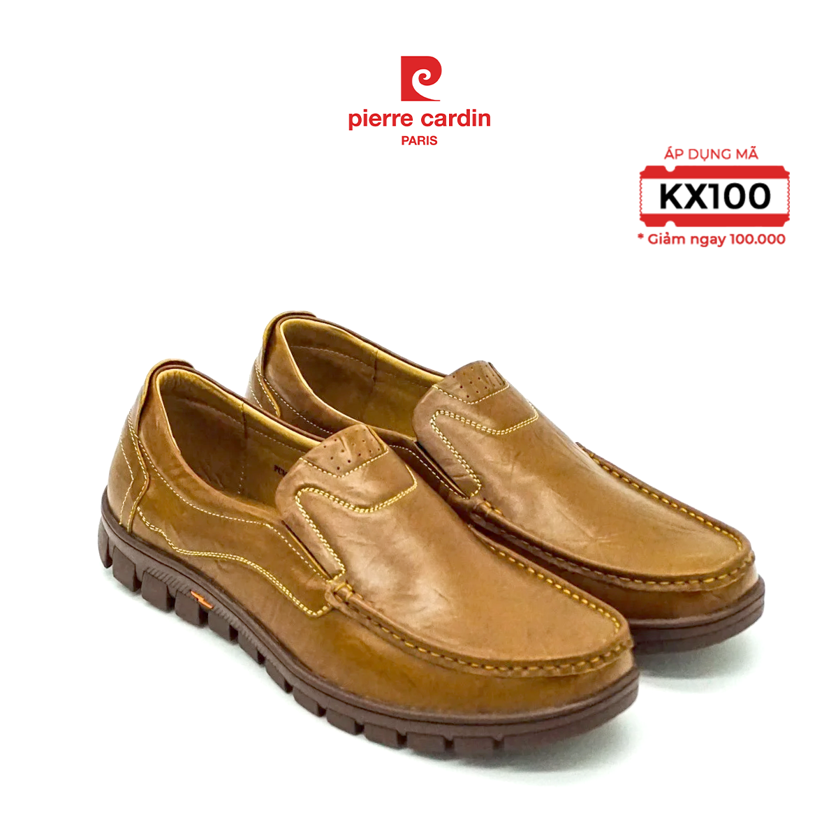 Giày mọi nam Pierre Cardin da bò thật, họa tiết da nổi, đế cao su 821