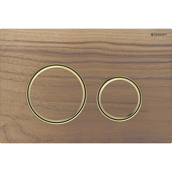 Mặt nạ nhấn xả Geberit Sigma21, xả kép, màu  vàng đồng và gỗ óc chó đen 115652JX1