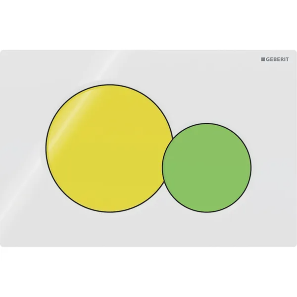 Mặt nạ nhấn xả của bàn cầu treo tường, hiệu GEBERIT, dòng Sigma01, xả kép,màu trắng, vàng và xanh lá cây 115770LA5.