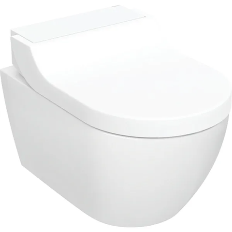 Bộ bàn cầu hoàn chỉnh Geberit AquaClean Tuma Comfort, bàn cầu treo tường, màu trắng, viền thép không gỉ xước 146294FW1