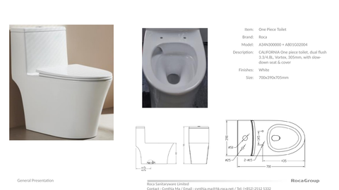 Bàn cầu 1 khối, hiệu ROCA, dòng CALIFORNIA, A34N300000