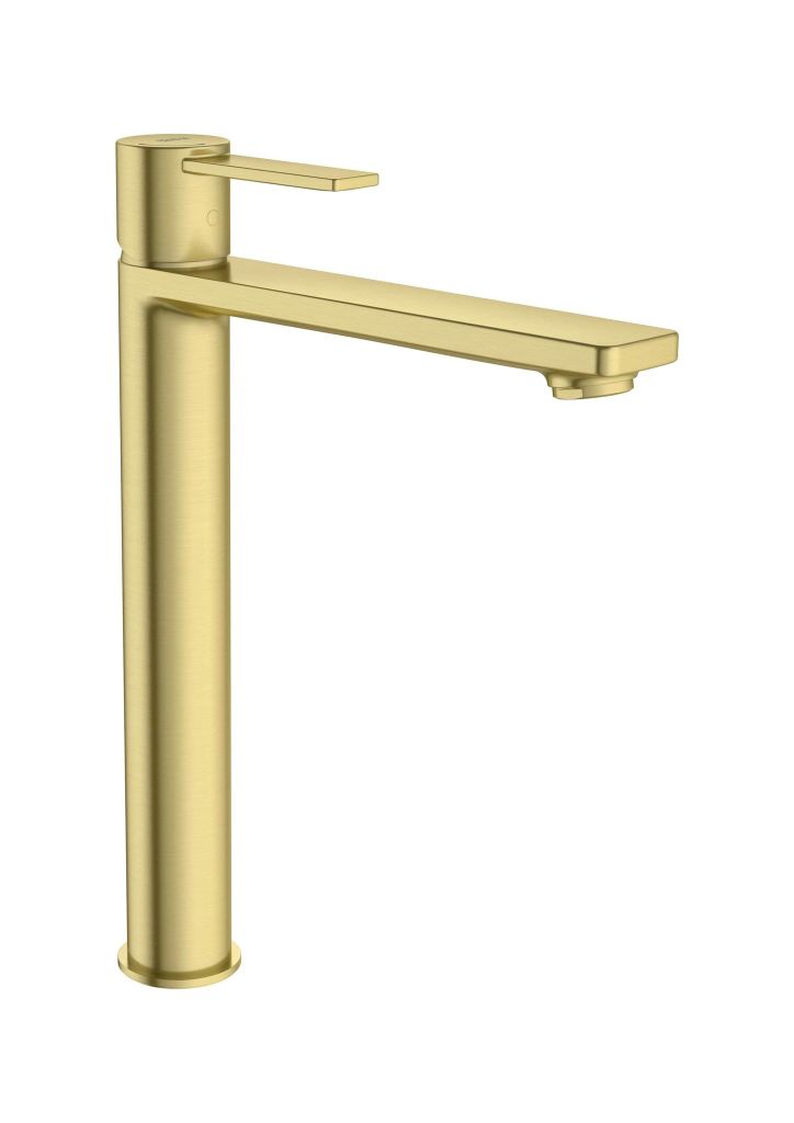 Vòi chậu nóng lạnh cao 1 lỗ, chưa bao gồm bộ xả, hiệu ROCA, dòng Targa, màu brushed brass - A5A345FVAN