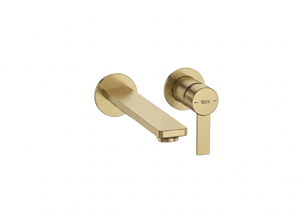 Vòi chậu rửa gắn tường, chưa bao gồm bộ xã, cần đặt kèm van âm A5E3503VAN, hiệu ROCA, dòng Targa, màu brushed brass, chất liệu Đồng - A5A355FVAN