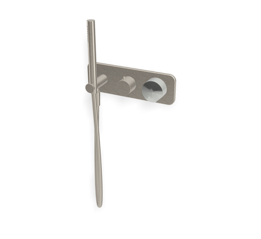 Mặt nạ điều khiển van âm tường nóng lạnh 2 chức năng kèm tay sen, hiệu FIMA, dòng So, màu BRUSHED NICKEL, F3169WX2SN