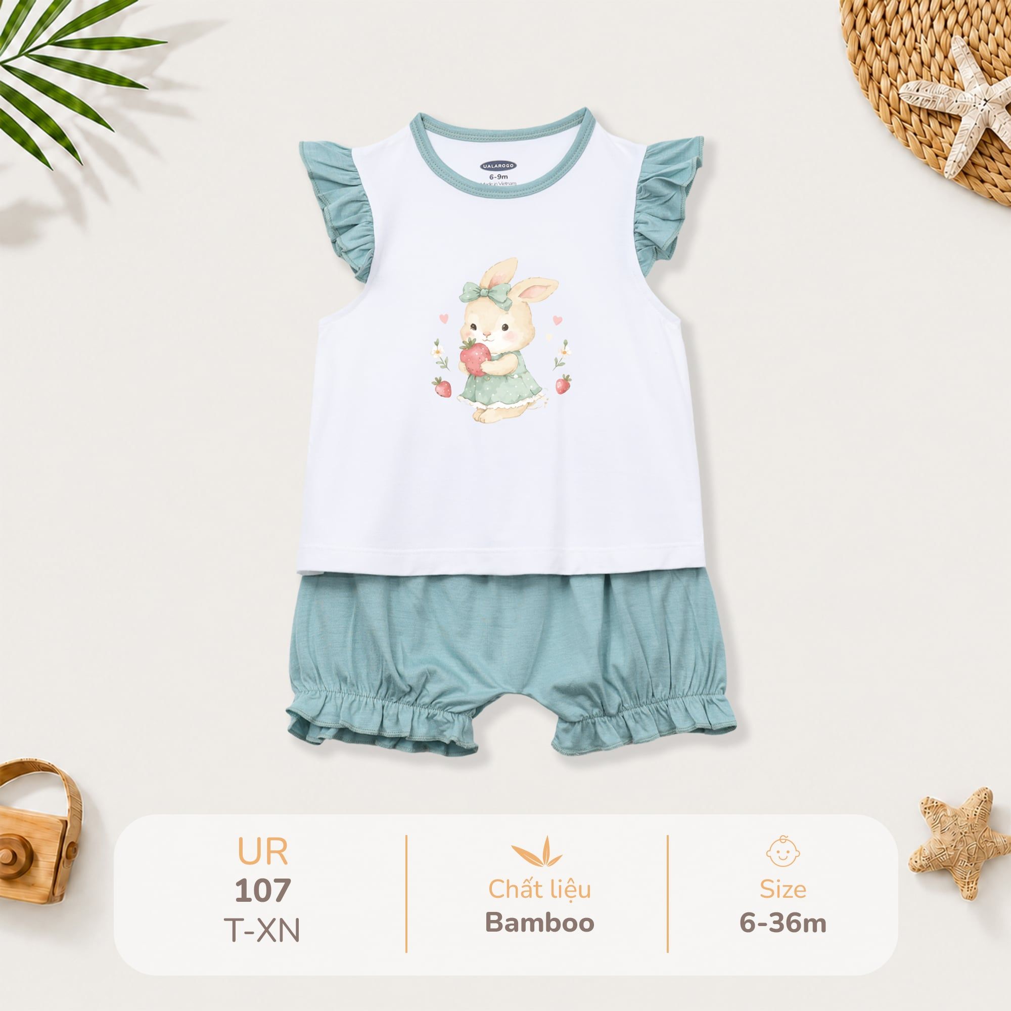  Bộ Sát Nách Bé Gái Vải Sợi Tre Bamboo Kháng Khuẩn UR 107 