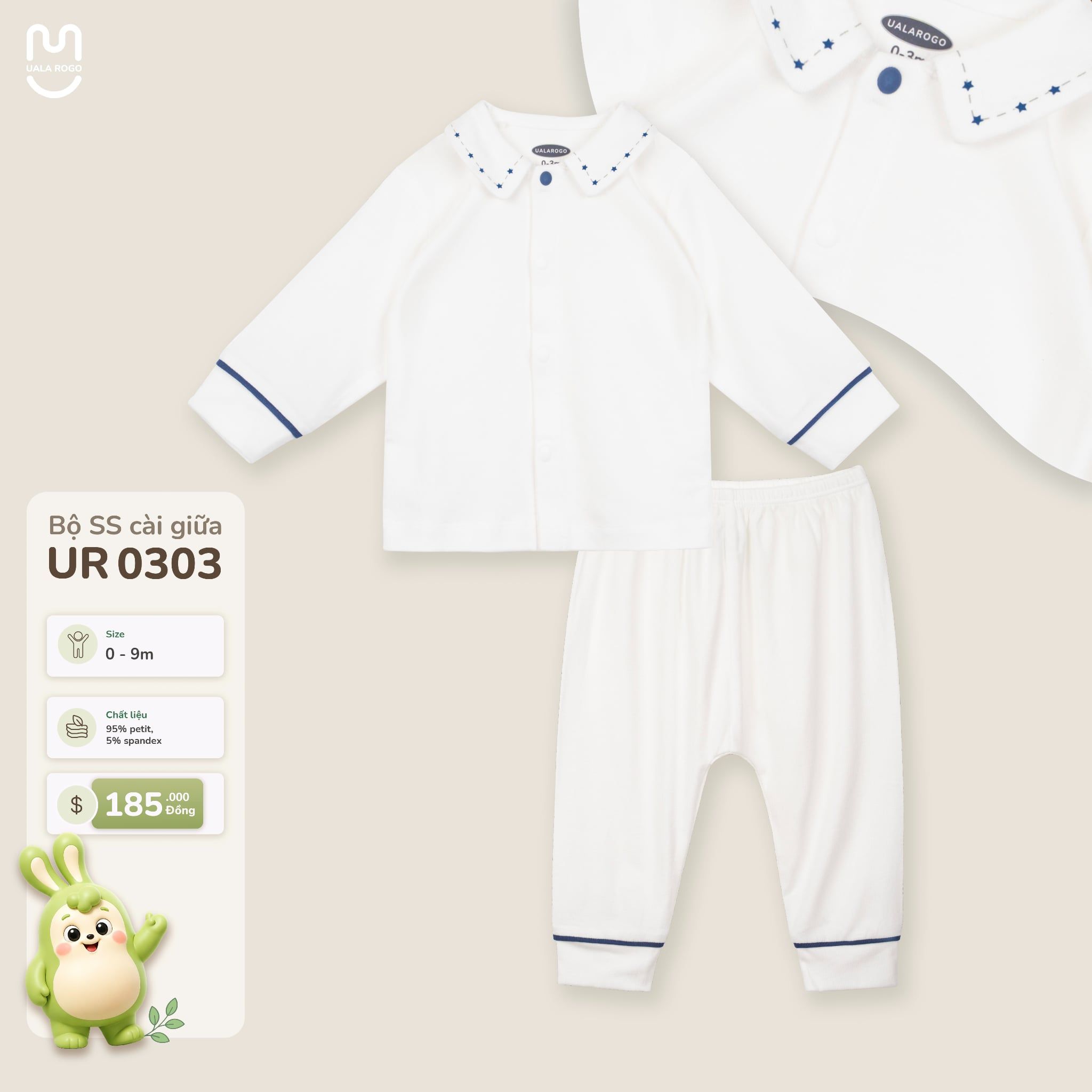  Bộ sơ sinh dài tay cài giữa cổ sen Uala Rogo UR 0303 